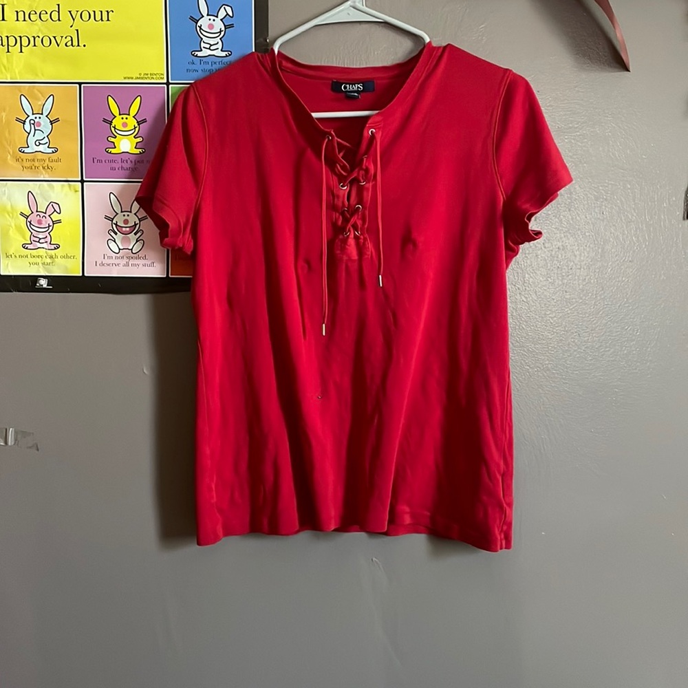 Red shirt with string-tie middle